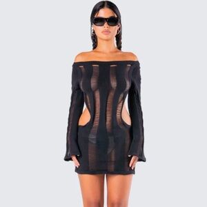 Finesse | sz medium NWoT | Mindy black distressed long sleeve mini dress
